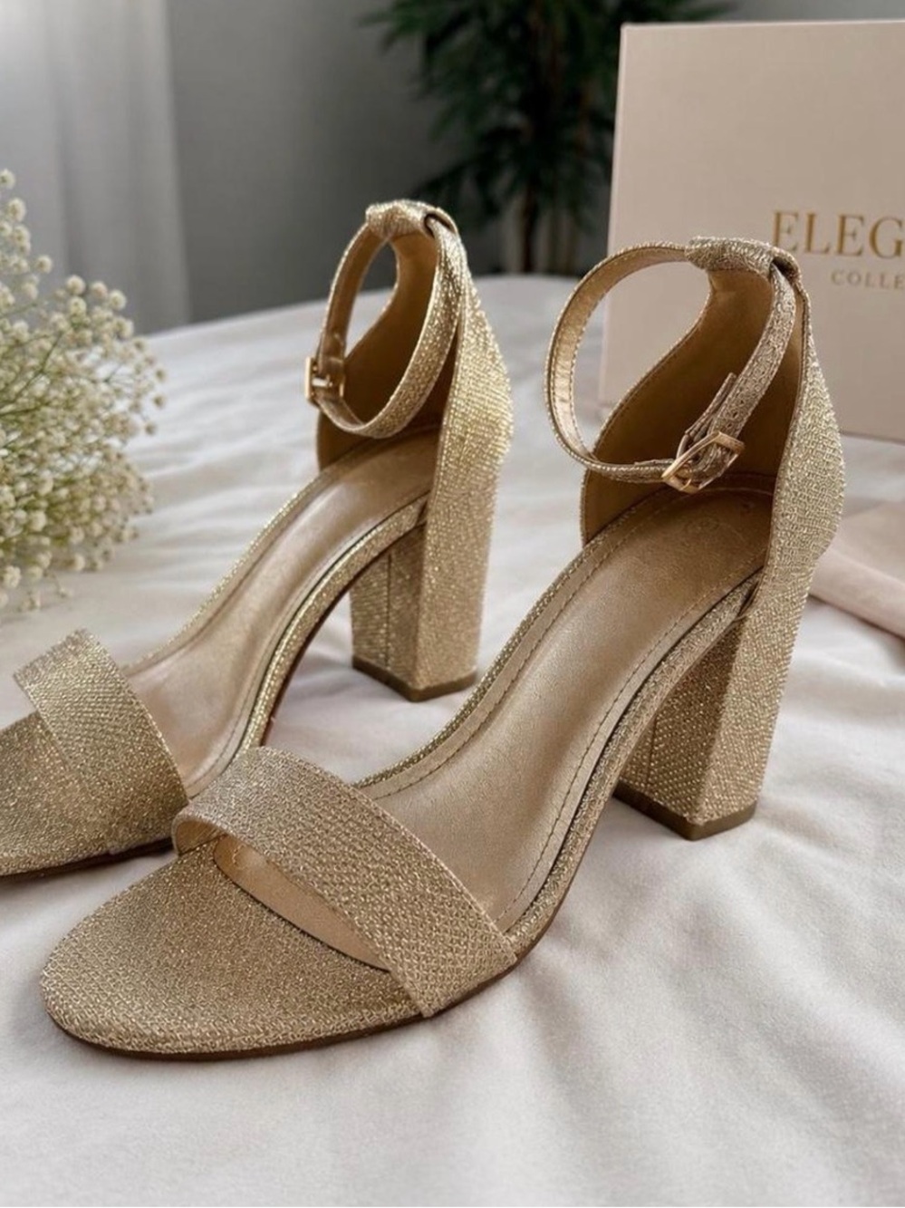 Macy's Glitter Block Heel Ankle-Strap Sandals in Gold